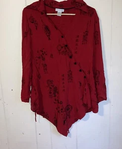 Top envolvente Soft Surroundings Chinese Lantern Pagoda rojo para mujer mediano - Imagen 1 de 8