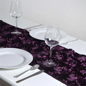 10 Eggplant Rosette Rose Satin Table Runners 12"x108" Ribbon Wedding Event - Picture 1 of 2