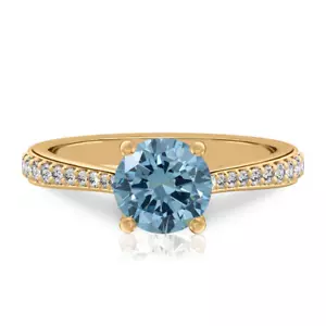 Diamant Ring 18K Rundschliff Gelbgold 1,25 Ct IGI Lab Grown Fancy Vivid Blue - Bild 1 von 8