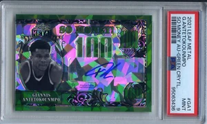 2021 Giannis Antetokounmpo Leaf Metal So Money Green Crystal Auto Mint 9 3/5 - Picture 1 of 3