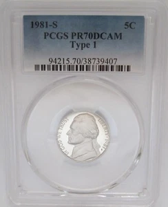 1981-S Type 1 JEFFERSON NICKEL PCGS PR70 DEEP CAMEO = TOP GRADE, TOP POP - Picture 1 of 5