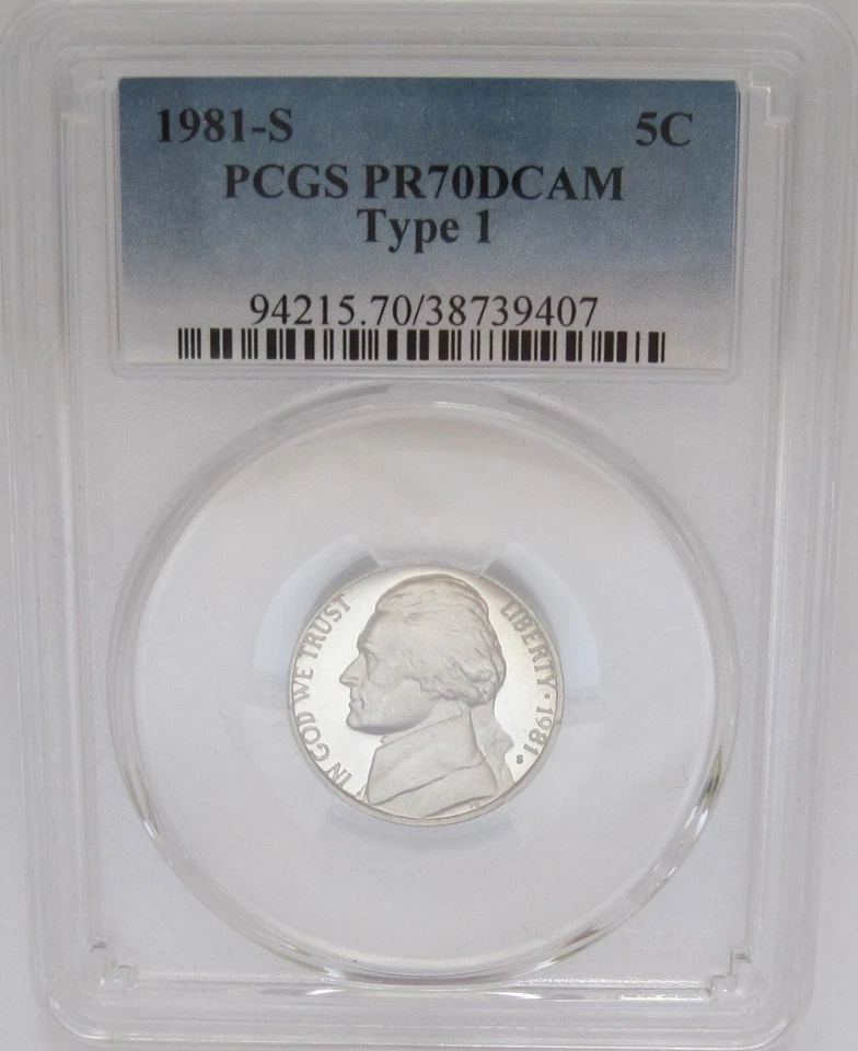 1981-S Tipo 1 JEFFERSON NICKEL PCGS PR70 DEEP CAMEO = GRAU SUPERIOR, TOP POP - Imagem 1 de 4