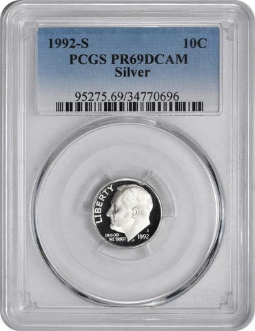 1992-S Roosevelt Dime PR69DCAM Silver PCGS Cover