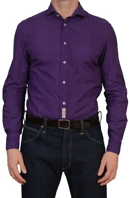 Camisa social Luigi Borrelli luxo roxo algodão tingida M 15,5 Itália $395 - Imagem 1 de 4