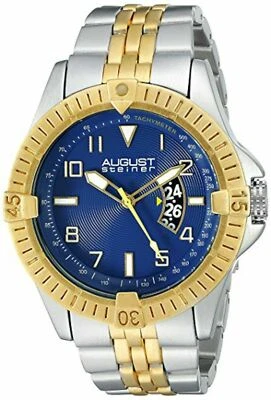 NEW August Steiner AS8185TTG Mens Analog Blue Dial Two Tone Alloy Bracelet Watch - Image 1 of 2