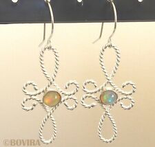 Bovira Natural Ethiopian Opal 999 Fine & 925 Silver Handmade Earrings Twisted  