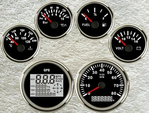 6 gauge set 85mm GPS speedo mph kmh cog tacho fuel temp volts oil pressure black - Picture 1 of 7