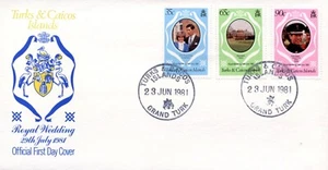 TURKS AND CAICOS ISLANDS royal wedding June 23rd 1981 FDC x2 - Picture 1 of 2