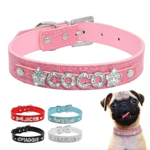 Pet Puppy Dog Collar Personalised Sparkly Thread On Letter Charm Diamante XS-L - Picture 1 of 32