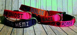 PERSONALIZED Embroidered Adjustable DOG COLLAR Pet ID Tag - Name and Phone! - Picture 1 of 12