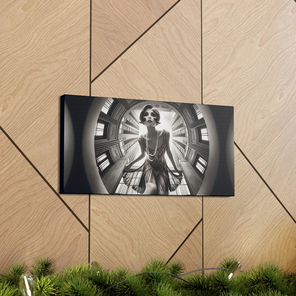 Roaring 20s Fisheye Dancing Flapper 20 x 10 Canvas Gallery Wrap Wall Art - Изображение 1 из 1