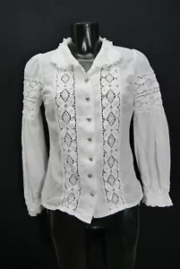 Gr.38 Trachtenbluse weiß Bluse für Dirndl Diolen Baumwollmischung Spitze TB9867 - Bild 1 von 4