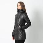 MACKAGE PUFFER JACKET BLACK POLY FILL LEATHER TRIM INNER BIB RIBBED CUFFS COAT~S