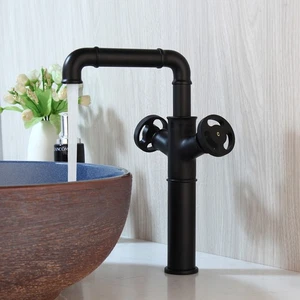 Matte Black Bathroom Basin Faucet Swivel Dual Handles Brass Mixer Deck Mount Tap - Picture 1 of 11