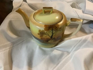 Antique Noritake Tree in the Meadow Hand Painted Covered Teapot - 5" x 8.5" - Picture 1 of 8