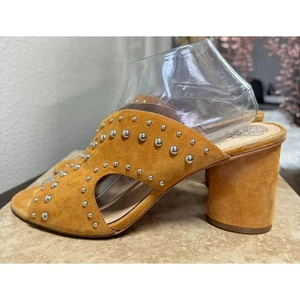 Vince Camuto Damen-Pantoletten 9,5 Jorlyn karamellfarbenes Wildleder Slipper Nieten offene Zehenpartie - Bild 1 von 12