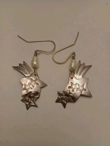 Sassi La Muth Sterling Silver Comet Stars Drop Dangle Pearl Earrings - Picture 1 of 4