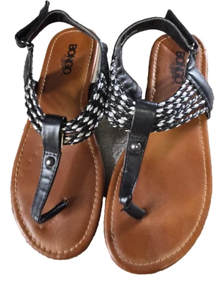Bongo Niñas Zapatos Talla 2 Mujer Talla 4 Negro Marrón Trenzado Sandalias Tanga Planas Foto 1 de 4