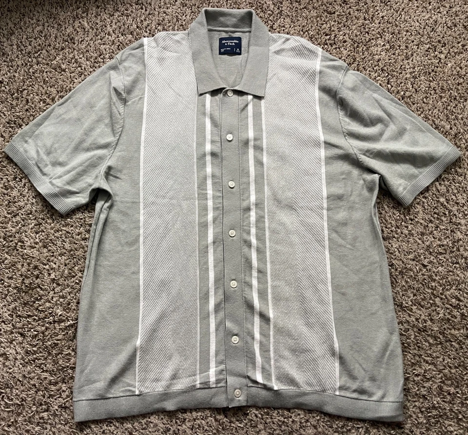 Abercrombie & Fitch Retro Stripe Knitted Button Up Shirt Mens XL - Image 1 of 4