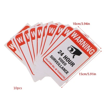 10pcs/lot Waterproof PVC CCTV Video Security Sticker Warning Signs - Image 1 of 4
