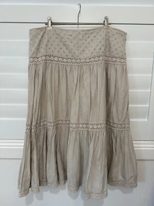 Vintage 90s Y2K Prairie Cottagecore Beige Tier Broderie Crochet Lace Skirt 14 16 - Picture 1 of 7