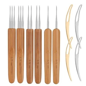 10PCS DIY Crochet Needle Hook Bamboo Handle Dread Knit Hair Making Braiding Tool - Picture 1 of 11