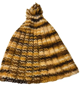 HANDMADE Knit Hat VINTAGE Women's Girls Winter Cap Orange and Brown Fall Colors - Picture 1 of 12