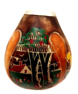 Argentinien Vintage Yerba Mate Tasse handbemalt geätzt - Bild 1 von 10
