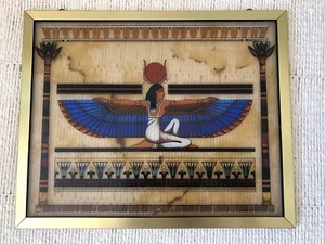 Egyptian Goddess Ma'at with Outstretched Wings - Reverse Painted on Glass Framed - Picture 1 of 3