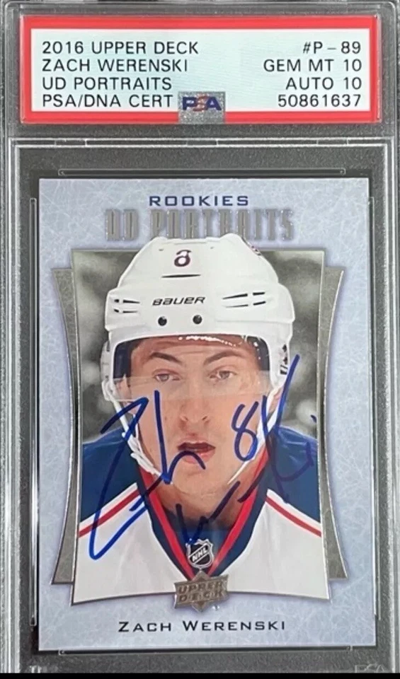 2016 UPPER DECK Zach Werenski PSA 10 AUTO RC YOUNG GUNS PORTRAITS ROOKIE Pop = 1 - Image 1 of 3