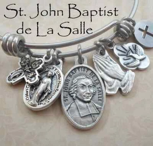 Saint Jean-Baptiste de La Salle Bangle Bracelet, Patron Saint of Teachers - Picture 1 of 12