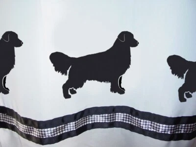 Golden Retriever Dog Shower Curtain White  w/ black dogs and striped ribbon SALE - Image 1 of 4
