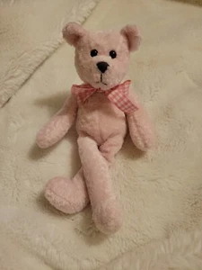 Rare HTF Pink Commonwealth Teddy Bear Weighted Plush Soft Toy With Gingham Bow - Picture 1 of 7