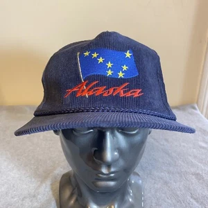 Vintage Alaska Trucker Hat Blue State Flag Corduroy Cap Snapback Rope 90s - Picture 1 of 10