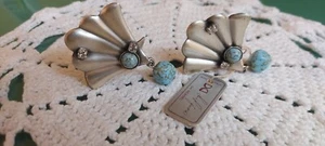 Orecchini vintage G. De Liguoro argento con pietre turchese, cristalli a clip - Foto 1 di 5