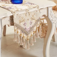 Jacquard Brocade Table Runner Tassels Chinese Vintage Style Floral Tablecloth