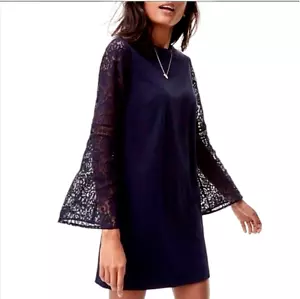 Loft Dress Navy Blue Lace Bell Long Sleeve Size 8 NWT - Picture 1 of 12