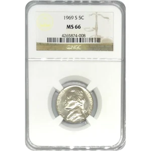 1969 S Jefferson Nickel NGC MS66 *Rev Tye's* #4008123 - Picture 1 of 4