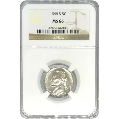 1969 S Jefferson Nickel NGC MS66 *Rev Tye's* #4008123 - Image 1 of 4