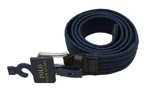 Polo Ralph Lauren Belt Mens Large Navy Braided Woven Leather Trim Classic New - Picture 1 of 3