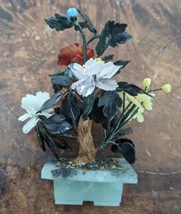 Vintage Asian Jade Stone Flower Bonsai Tree - Picture 1 of 15