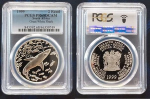 SOUTH AFRICA SILVER PROOF 2 RAND COIN 1999 YEAR KM#218 WHITE SHARK PCGS PR68 - Picture 1 of 1