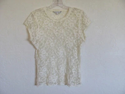 Cabi Sheer Lace Short Sleeve Top Shirt -Floral Pattern-USA-Women's Large - Image 1 of 4