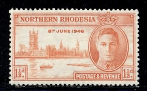NORTHERN RHODESIA 46a SG46a MH 1946 1&1/2p KGVI Peace Issue Perf 13&1/2 CV$14 - Picture 1 of 2