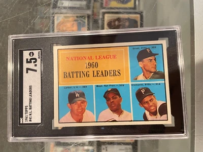 1961 TOPPS #41 BATTING LEADERS ROBERTO CLEMENTE MAYS BASEBALL CARD SGC 7.5 NM+ - Image 1 of 2