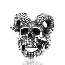 Satanic Skull Ring Stainless Steel Gothic Pagan Horned Devil Head Ring