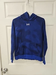 Under Armour UA Rival Fleece Printed Hoodie Boys YL Blue Screen Pullover - Picture 1 of 3