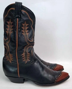 Vintage Tony Lama Black Urban Cowboy LIZARD WING TIP Western Boots Men's 12 D - Picture 1 of 9