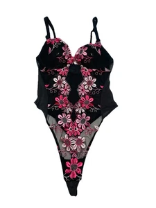 Victoria’s Secret Pink Floral Mesh Bodysuit Embroidered Thong Lingerie Women’s - Picture 1 of 6
