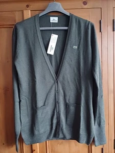Lacoste Women's Cardigan V Neck Khaki Size 14 New Wool / Cashmere / Silk - Picture 1 of 7